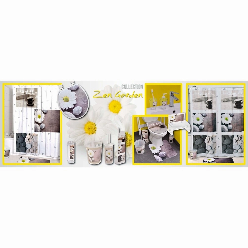 Evideco Clear Acrylic Toothbrush Toothpaste Holder Design Zen Garden - Gray, White, Yellow, Multi - 2.95 L x 2.95 W x 4.52 H