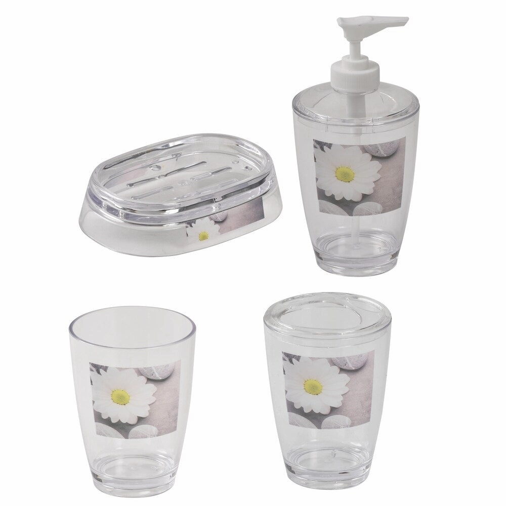 Evideco Clear Acrylic Toothbrush Toothpaste Holder Design Zen Garden - Gray, White, Yellow, Multi - 2.95 L x 2.95 W x 4.52 H