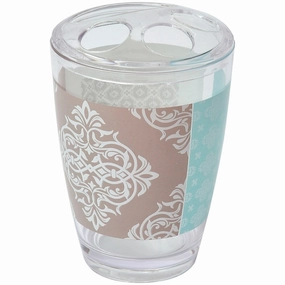 Evideco Faience Printed Bathroom Toothbrush and Toothpaste Holder - Blue,Taupe - 2.95 L x 2.95 W x 4.52 H Toothbrush Holder,Bathroom Organizer