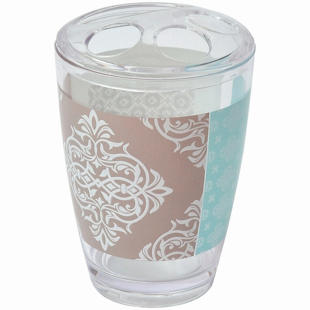 Evideco Faience Printed Bathroom Toothbrush and Toothpaste Holder - Blue,Taupe - 2.95 L x 2.95 W x 4.52 H Toothbrush Holder,Bathroom Organizer