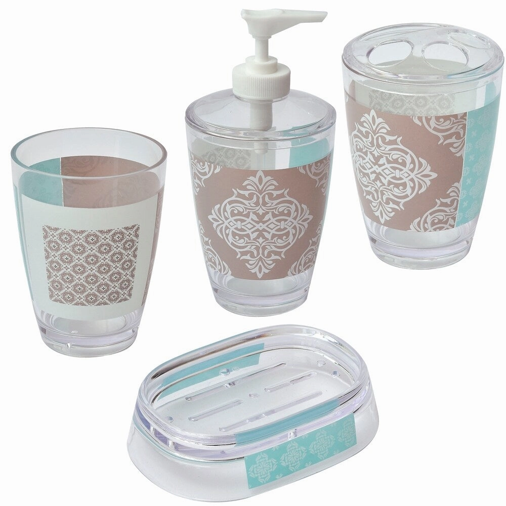 Evideco Faience Printed Bathroom Toothbrush and Toothpaste Holder - Blue,Taupe - 2.95 L x 2.95 W x 4.52 H