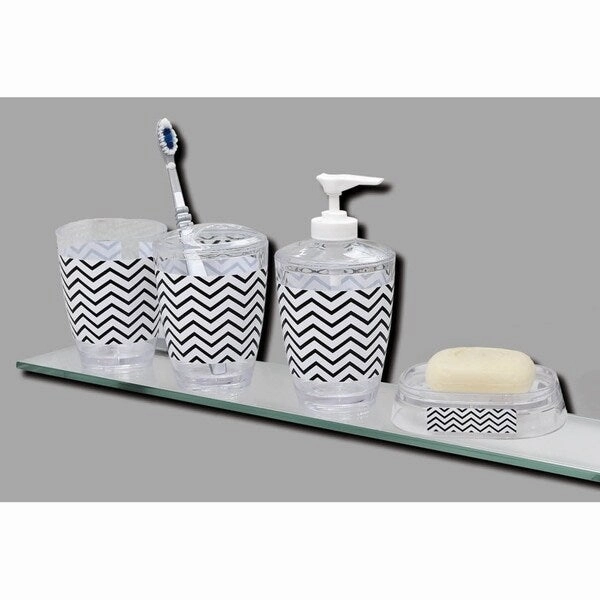 Evideco Zigzag Bathroom Printed Toothbrush and Toothpaste Holder - Black And White - 2.95 L x 2.95 W x 4.52 H