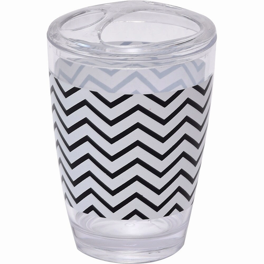 Evideco Zigzag Bathroom Printed Toothbrush and Toothpaste Holder - Black And White - 2.95 L x 2.95 W x 4.52 H Toothbrush Holder,Bathroom Organizer