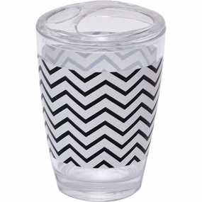 Evideco Zigzag Bathroom Printed Toothbrush and Toothpaste Holder - Black And White - 2.95 L x 2.95 W x 4.52 H Toothbrush Holder,Bathroom Organizer