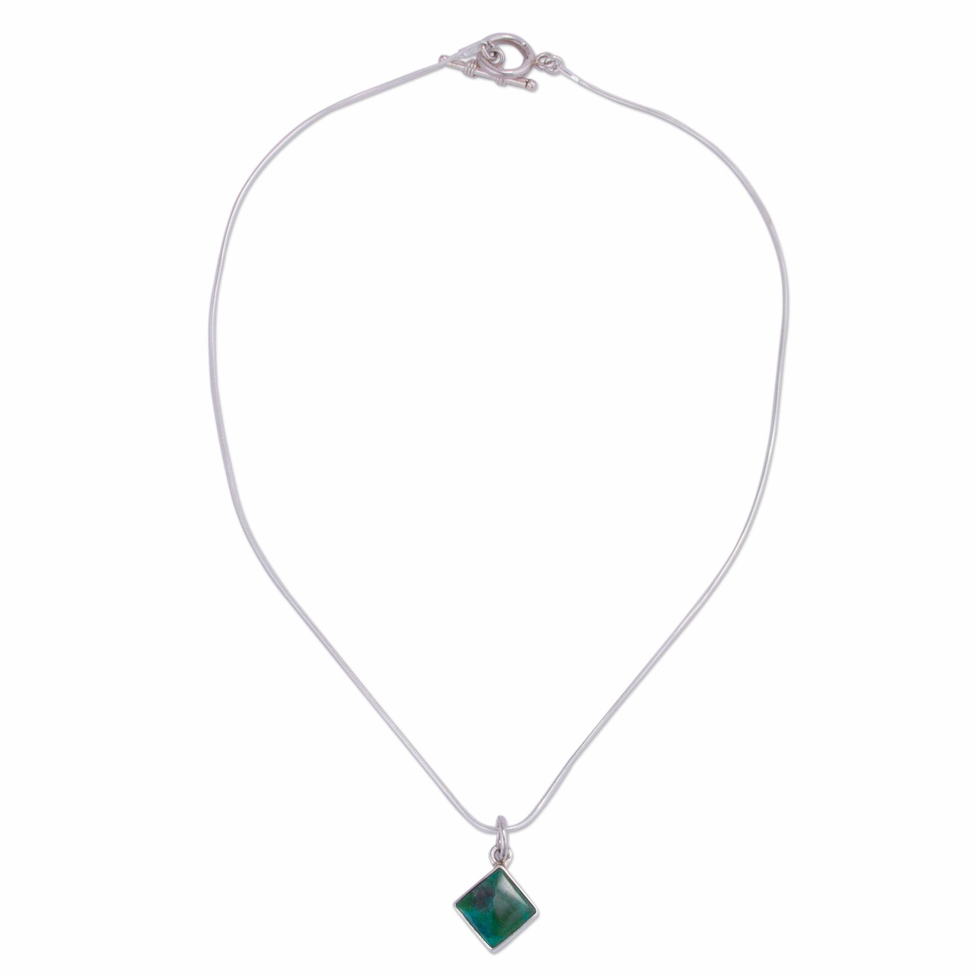 Evocative Color Chrysocolla and Silver Necklace Handcrafted in Peru