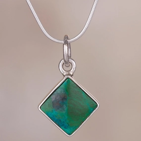 Evocative Color Chrysocolla and Silver Necklace Handcrafted in Peru