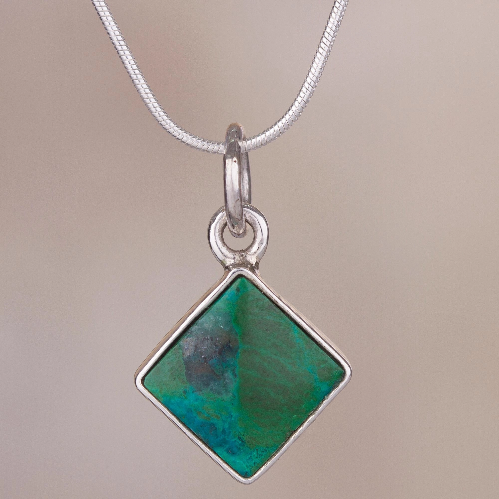Evocative Color Chrysocolla and Silver Necklace Handcrafted in Peru