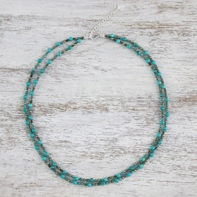 Exotic Blue Allure Turquoise & Silver Beaded Necklace