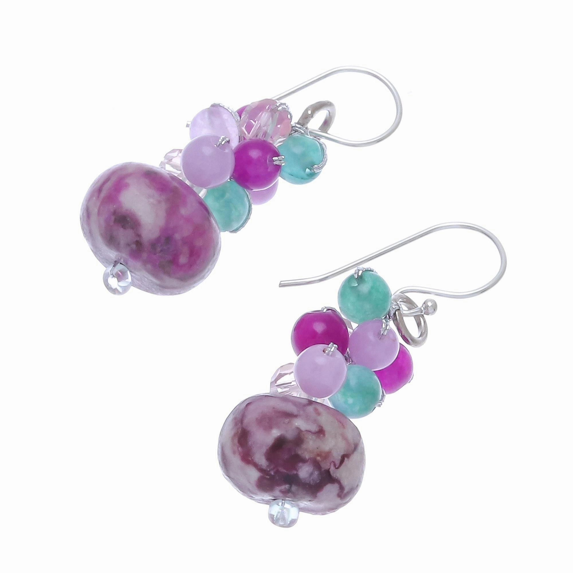 Exotic Colors Jasper and Quartz Beaded Cluster Earrings from Thailand