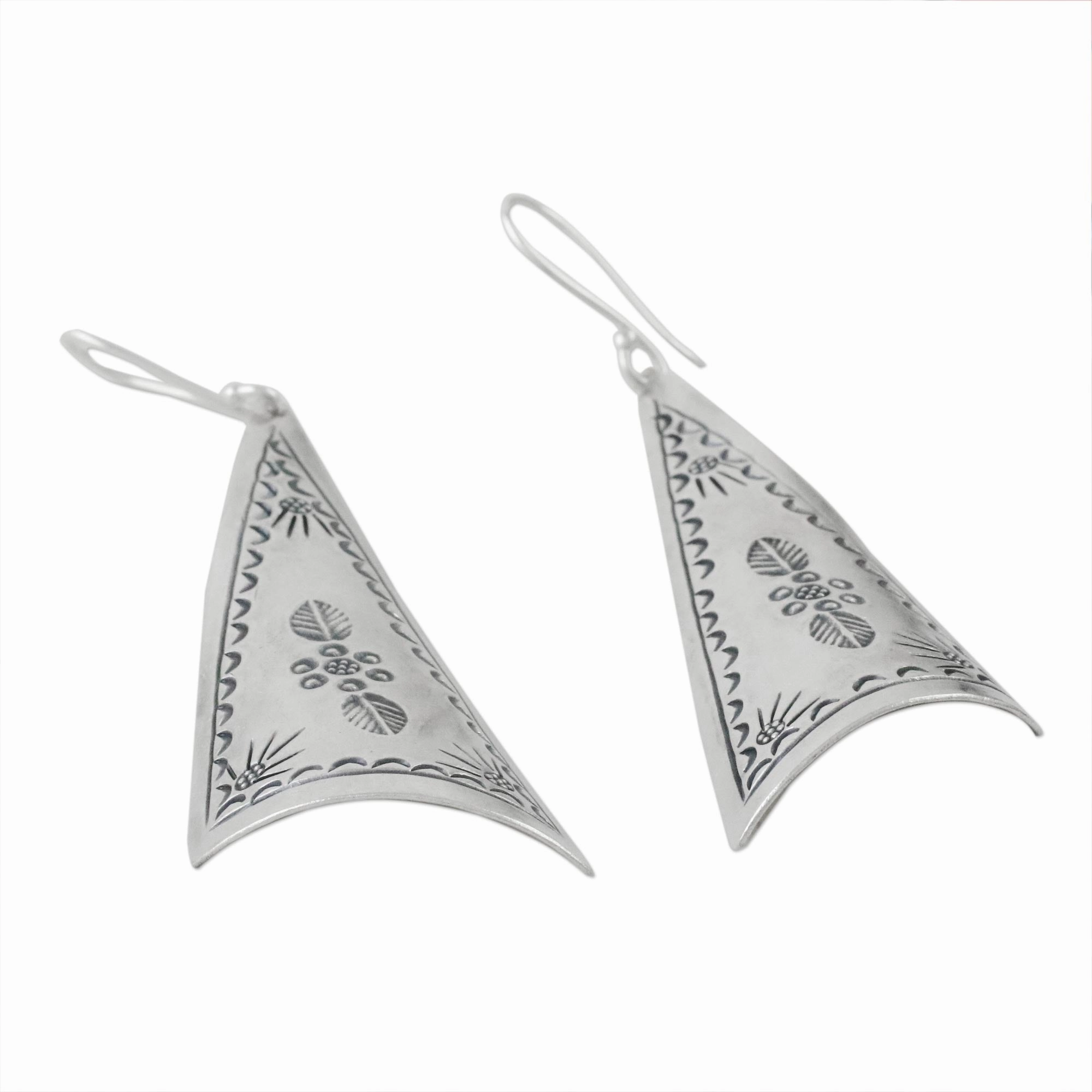 Exotic Triangles Triangular Karen Silver Dangle Earrings from Thailand