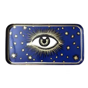 Eye Rectangular Handpainted Iron Tray 32 x 17cm, Midnight Blue napkin rings, dining placemats