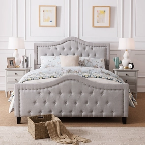 Fabric Fully Upholstered Queen Bed Set - NH211003 throw blanket, decorative pillow