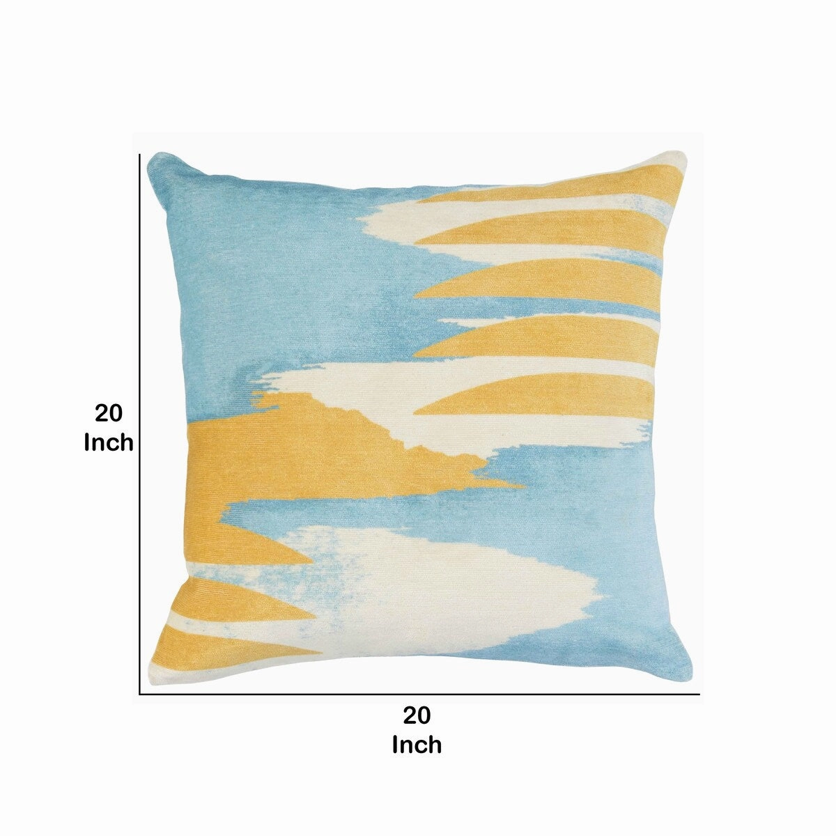 Fabric Throw Pillow with Hand painted Abstract Pattern, Blue and Yellow - Blue, Yellow