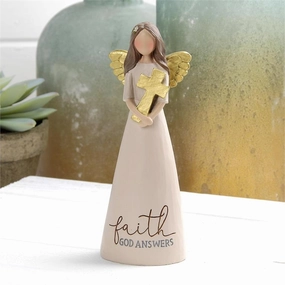 Faith God Answers Angel Figurine Holding Gold Cross Decorative Mirror,Home Decor Mirror