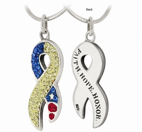 Faith Hope Honor Crystal Ribbon Sterling Necklace