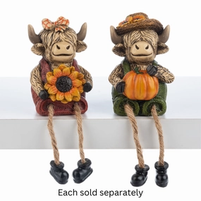 Fall Autumn Highland Cow with Sunflower or Pumpkin Shelfsitter Figurine 7" Decorative Mirror,Home Decor Mirror