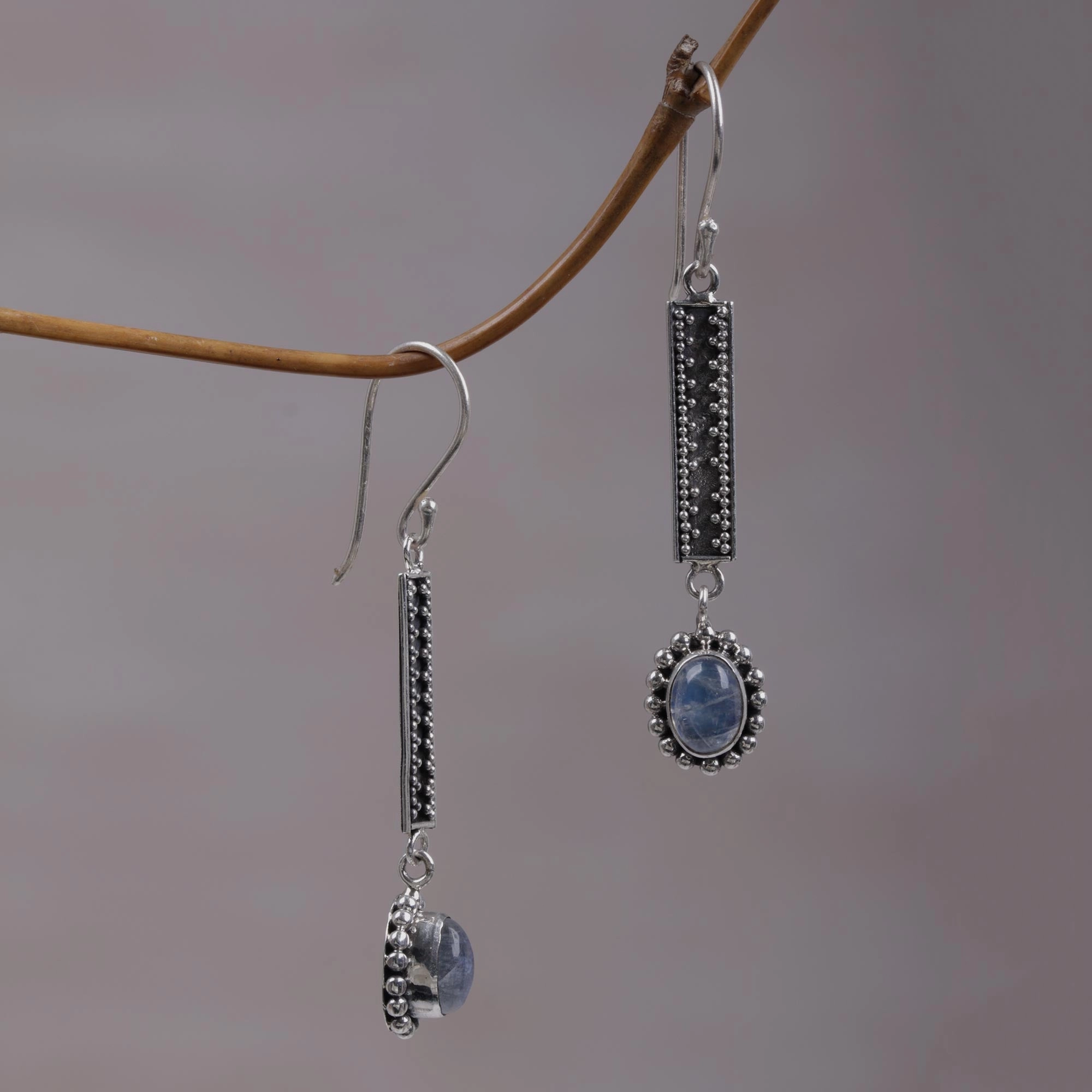 Falling Rainbow Drops Hand Crafted  Rainbow Moonstone Dangle Earrings from Bali