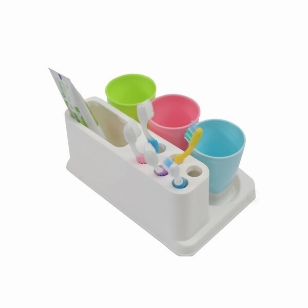 Family Size Toothbrush and Toothpaste Holder with 3 Cups