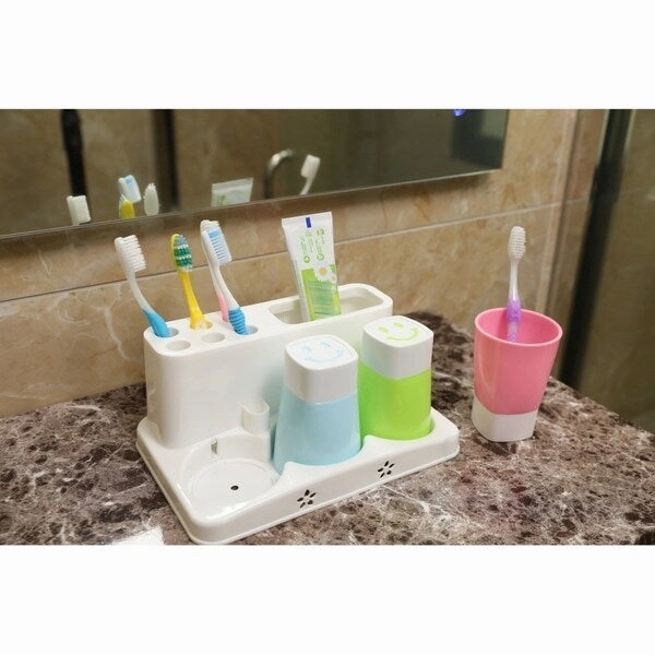 Family Size Toothbrush and Toothpaste Holder with 3 Cups