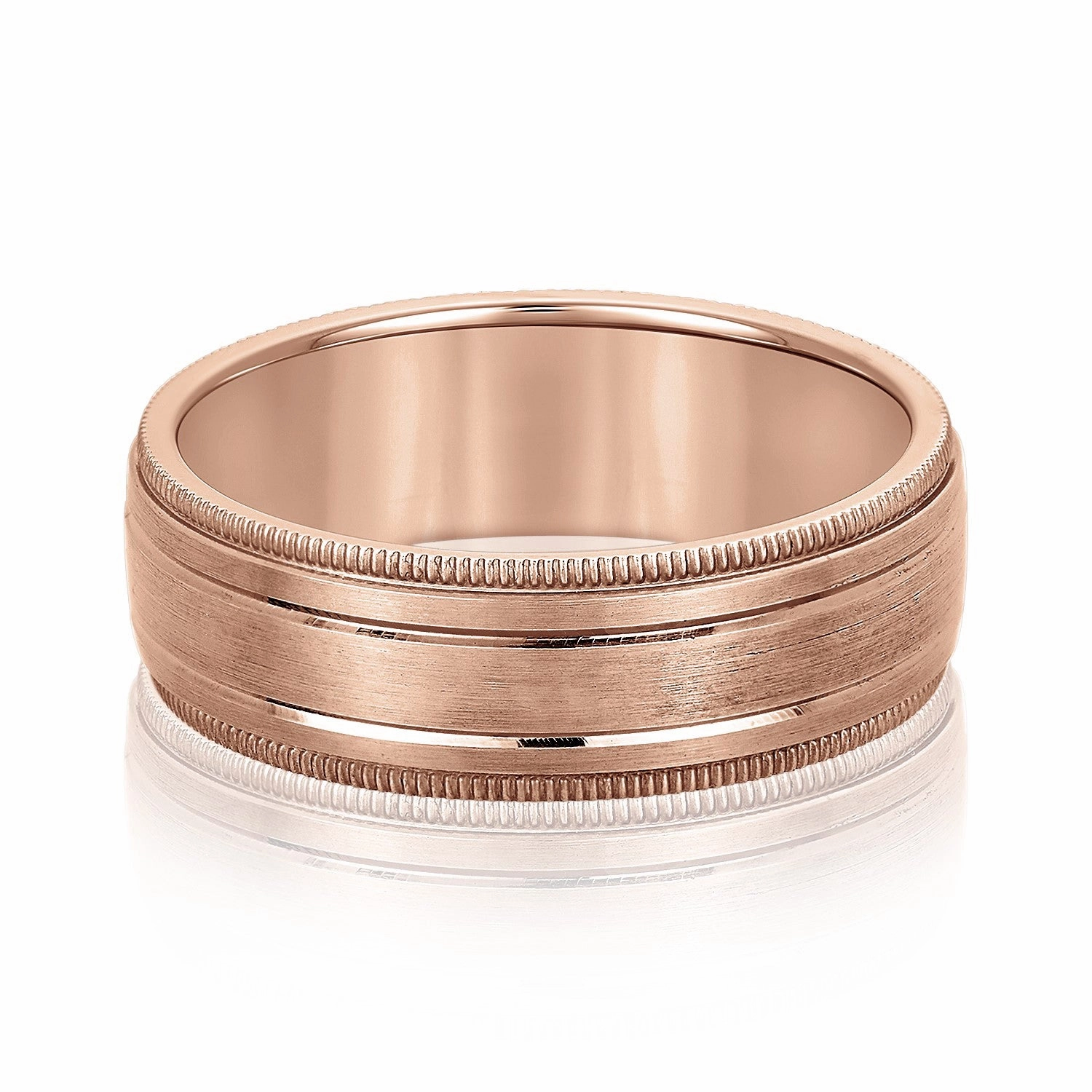 Fancy Brushed Men's Wedding Band with Double Line and Milgrain Edges