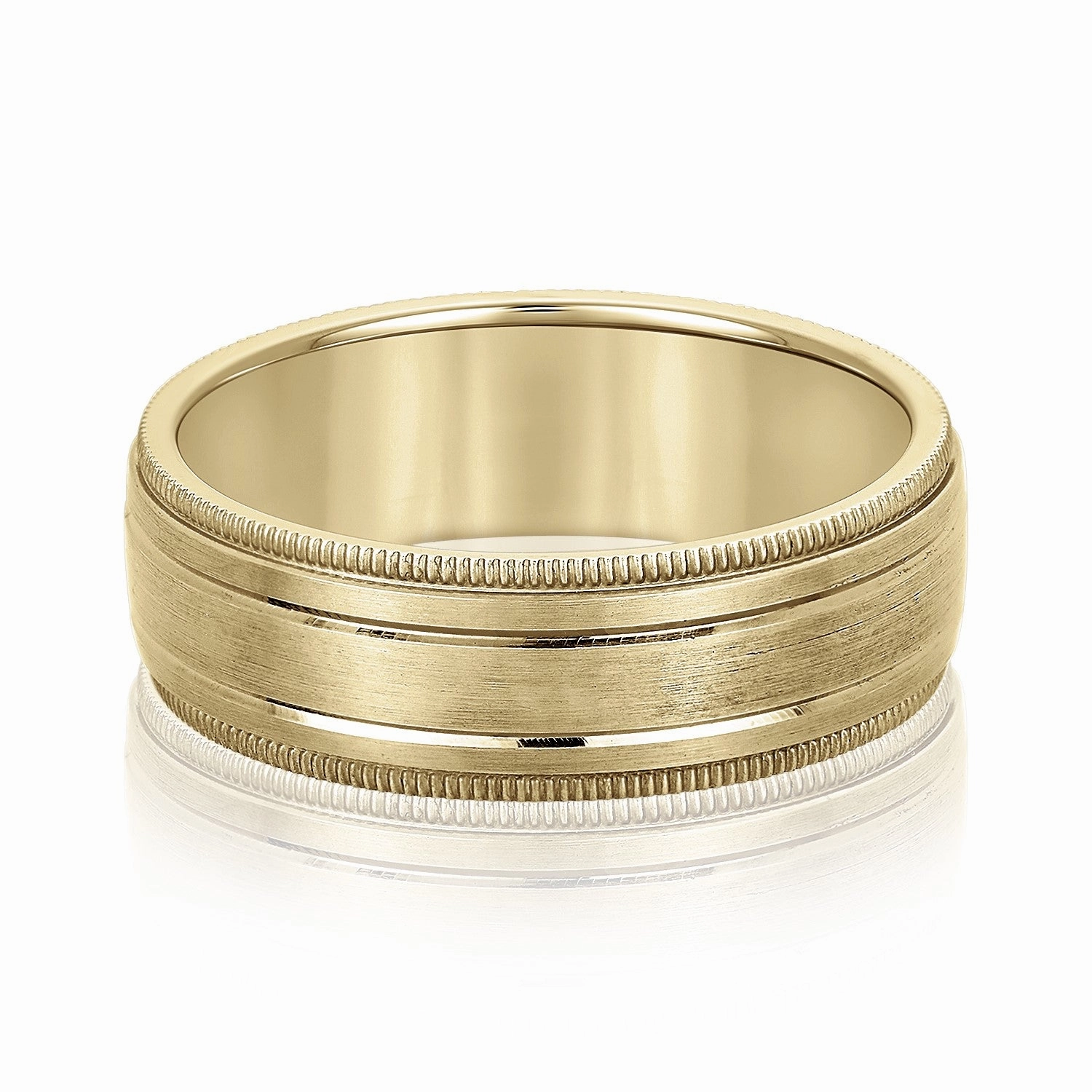 Fancy Brushed Men's Wedding Band with Double Line and Milgrain Edges