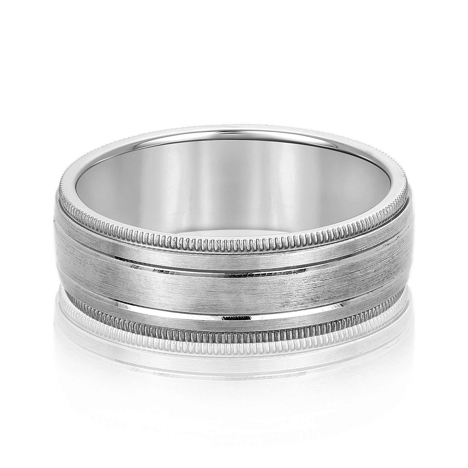 Fancy Brushed Men's Wedding Band with Double Line and Milgrain Edges