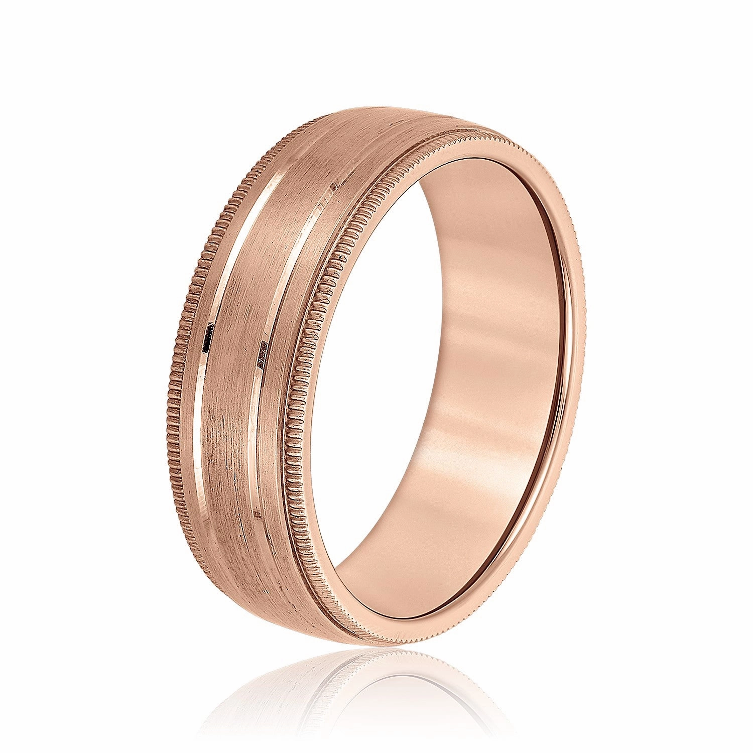 Fancy Brushed Men's Wedding Band with Double Line and Milgrain Edges