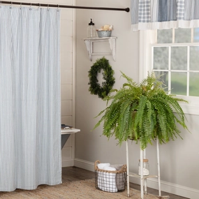 Farmstead Blue Ticking Stripe Shower Curtain Lighting,Lamps Fixtures