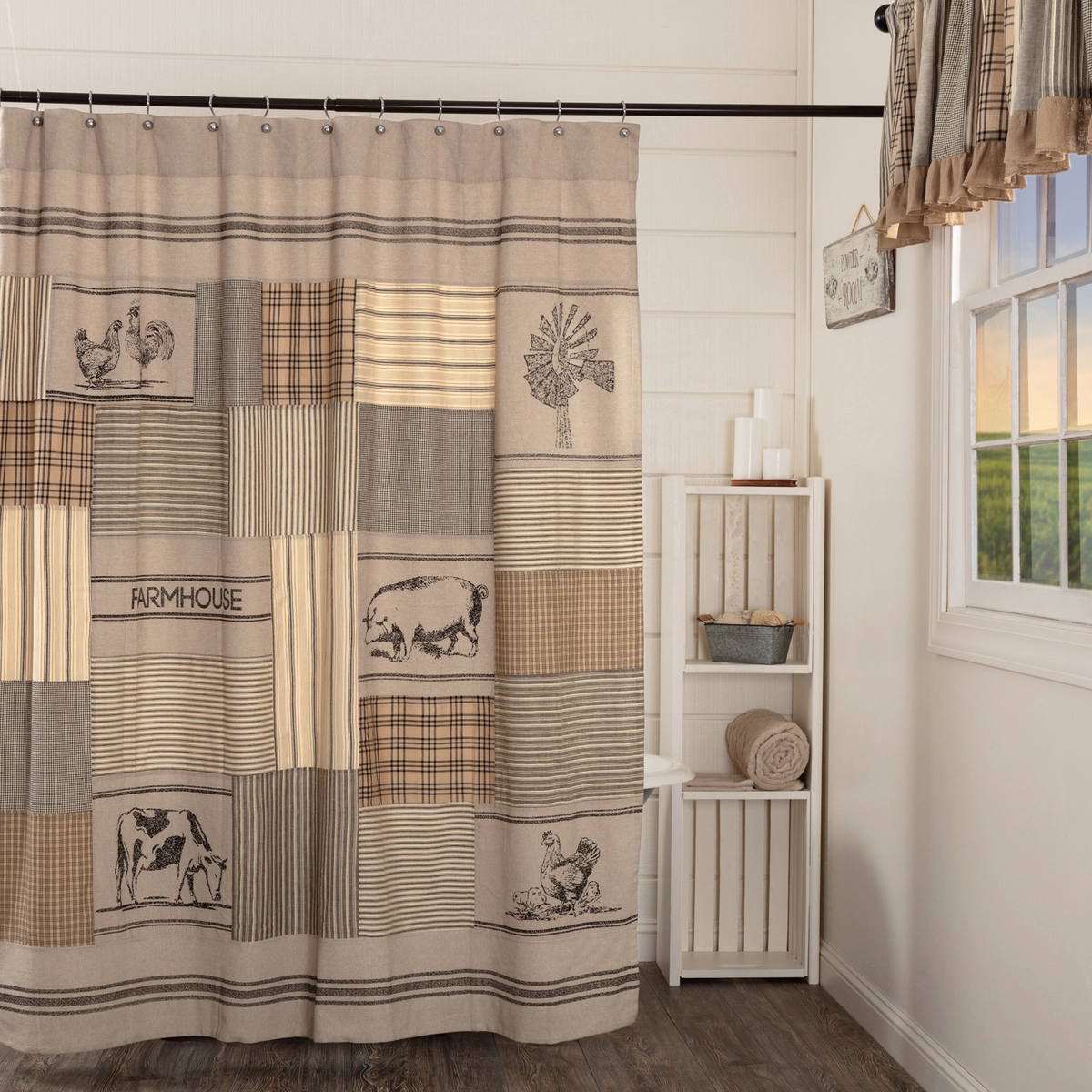 Farmstead Charcoal Patchwork Shower Curtain Lighting,Lamps Fixtures