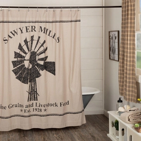 Farmstead Charcoal Windmill Shower Curtain Lighting,Lamps Fixtures