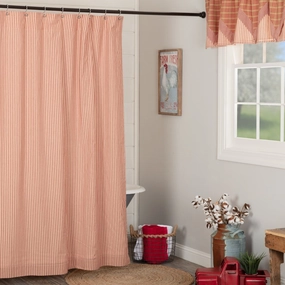 Farmstead Red Ticking Stripe Shower Curtain Lighting,Lamps Fixtures