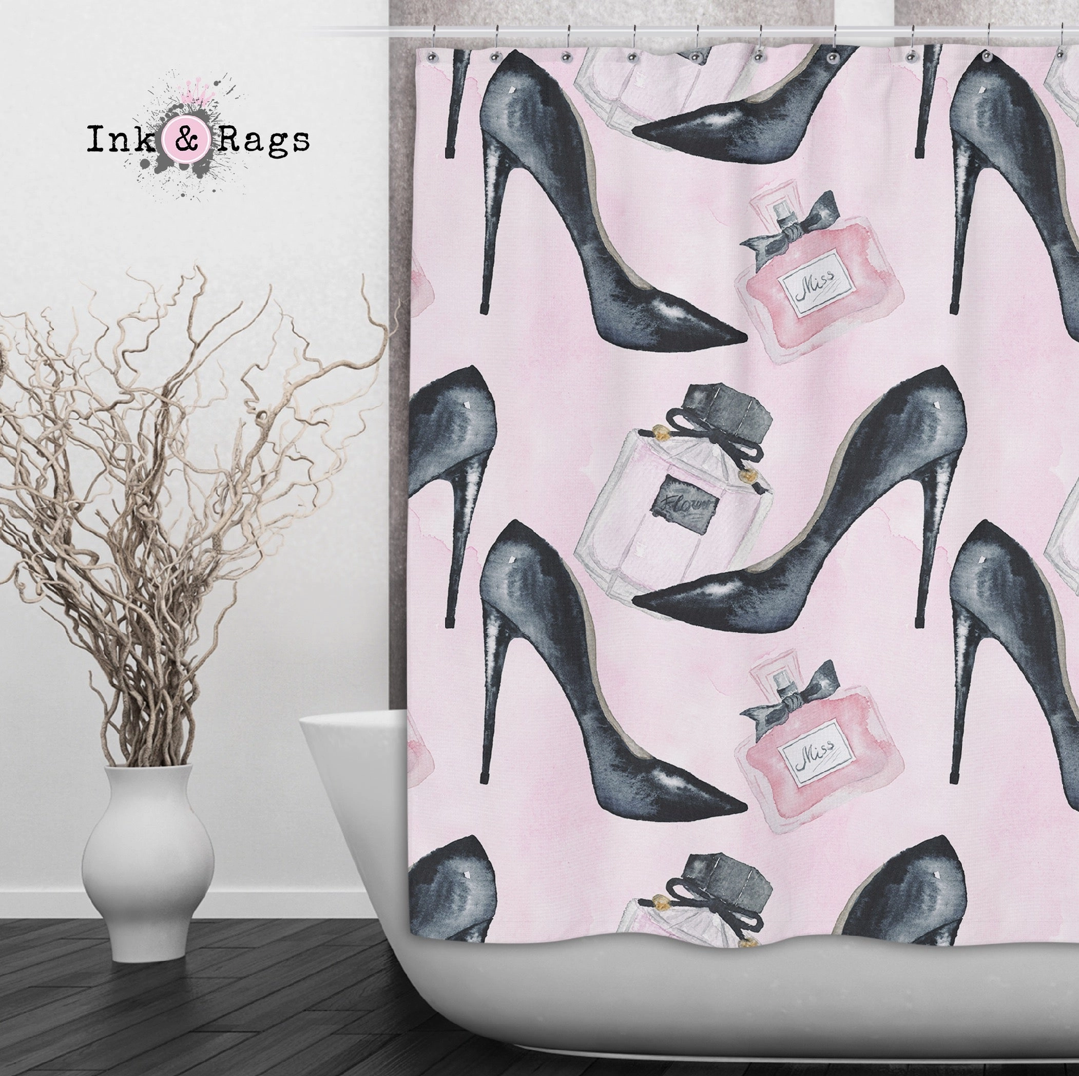 Fashion in Paris Watercolor Fashion Shower Curtains and Optional Bath Mats Lighting,Lamps Fixtures