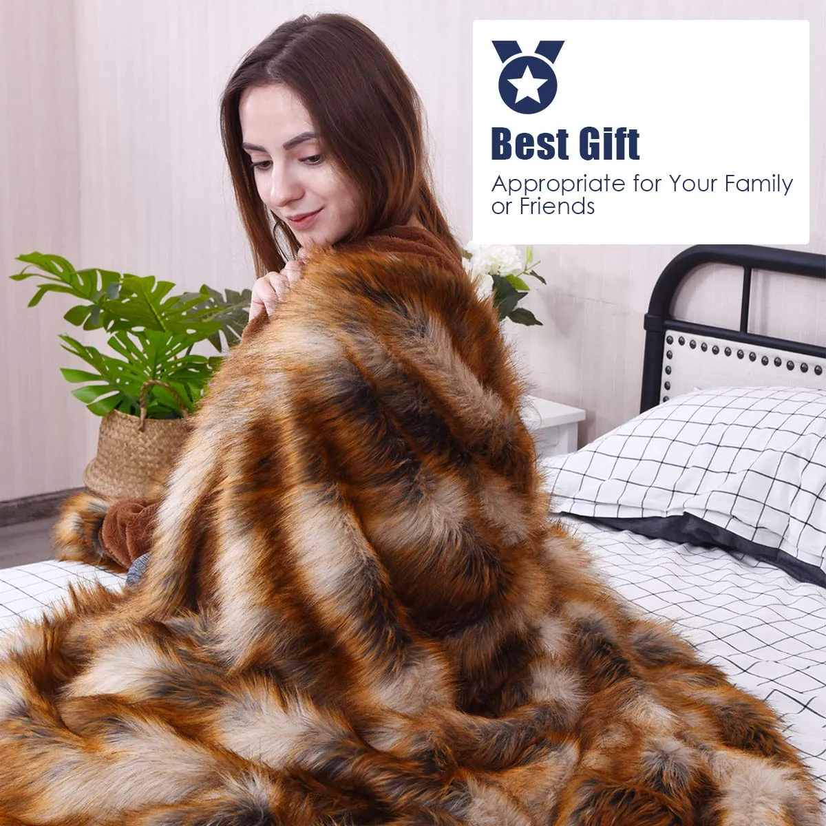 Faux Fur Throw Blanket, Ultra Soft Fuzzy Bed Blankets