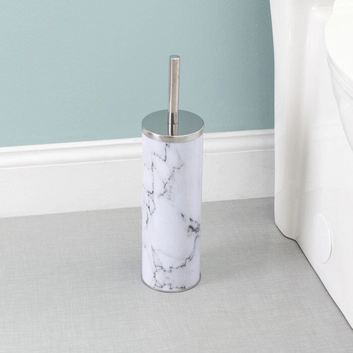 Faux Marble Toilet Brush Set, White