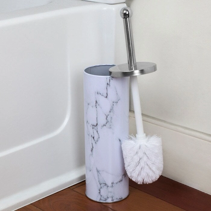 Faux Marble Toilet Brush Set, White