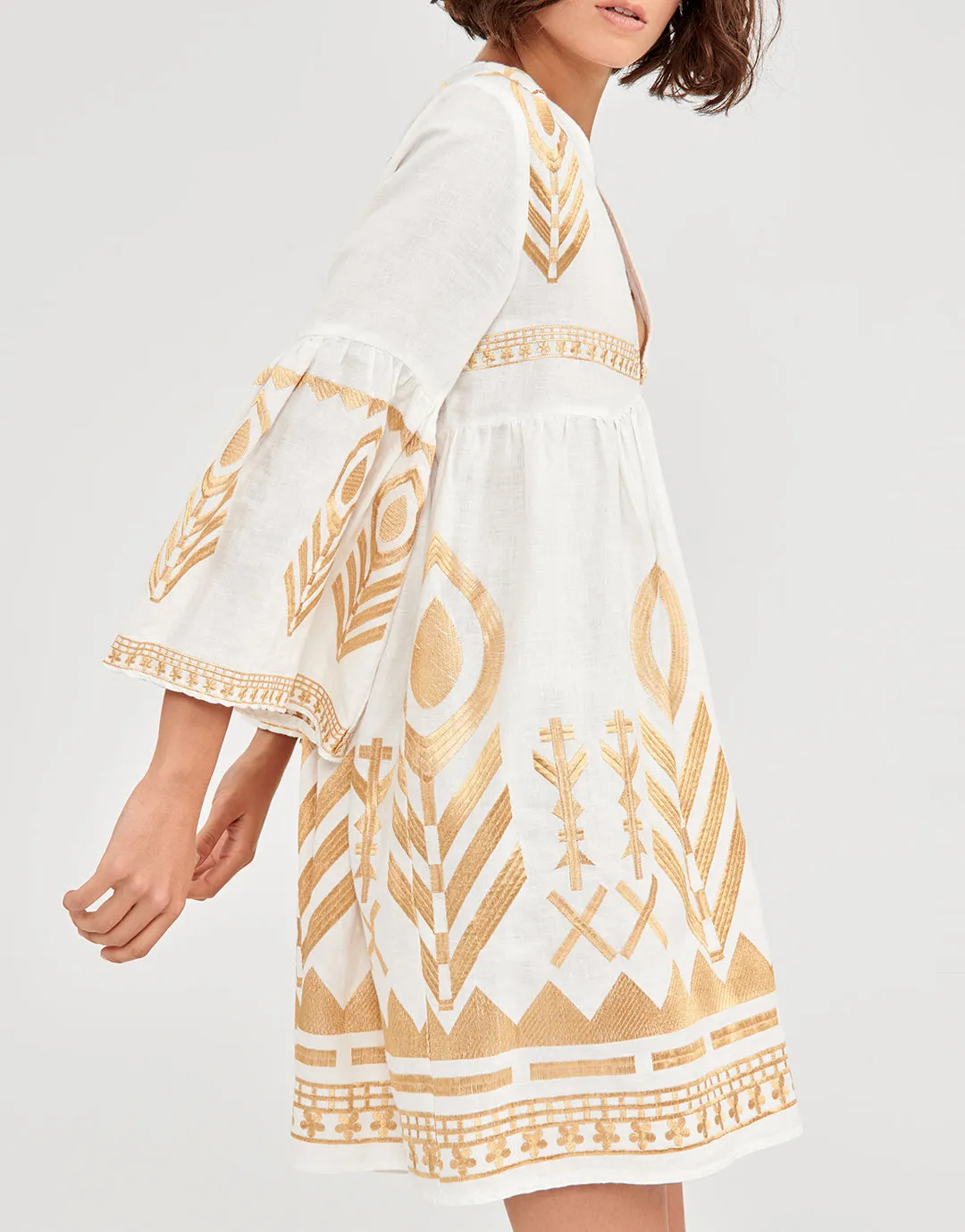 Feather Mini Dress - White and Gold