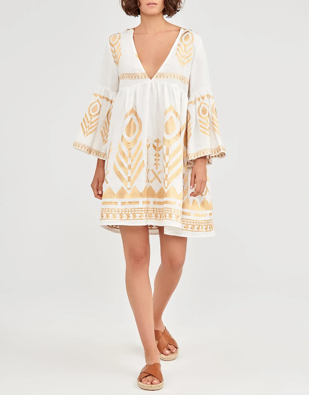Feather Mini Dress - White and Gold