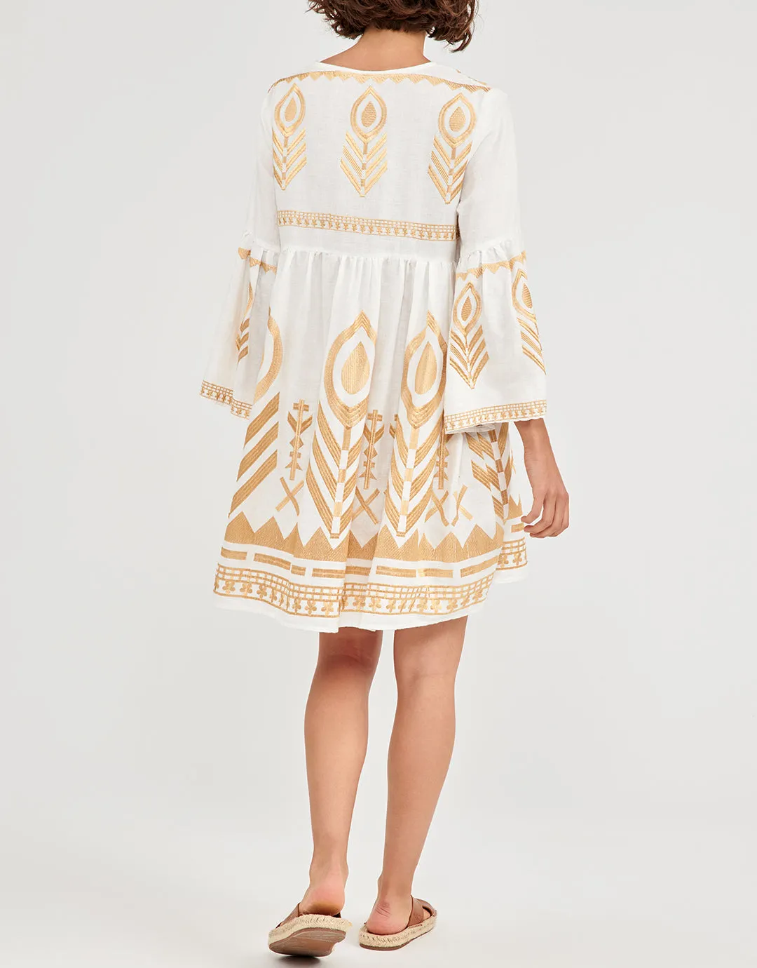 Feather Mini Dress - White and Gold