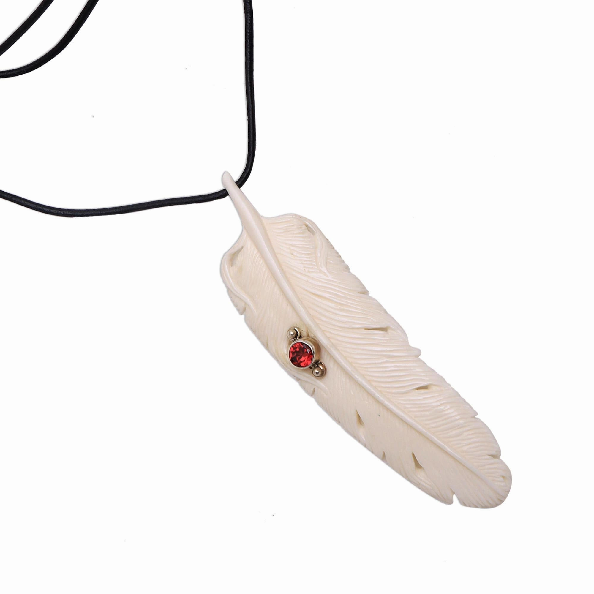 Feather Soul Garnet Silver & Bone Necklace