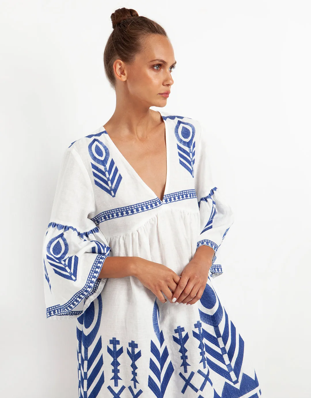 Feathers Mini Dress - White and Blue