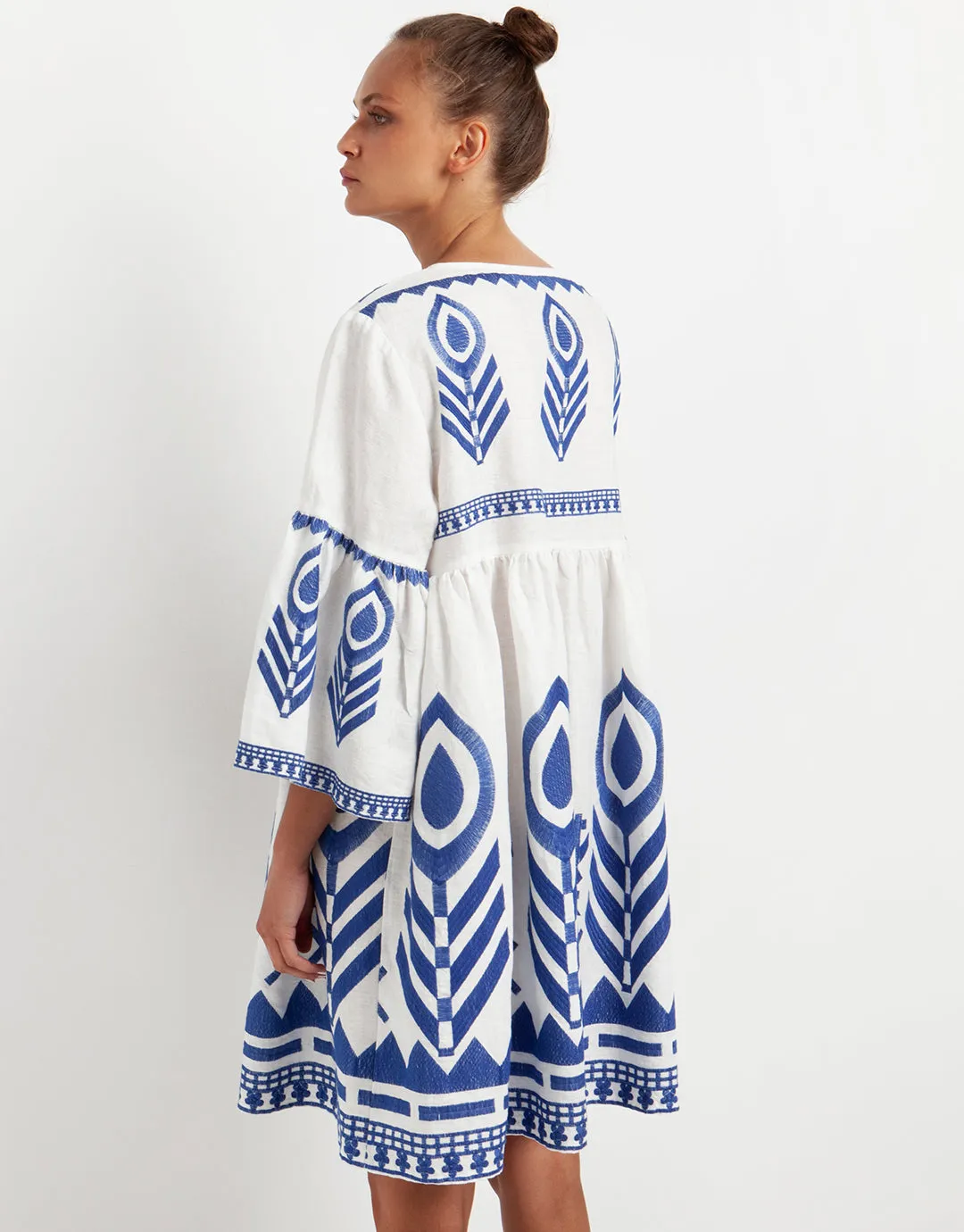 Feathers Mini Dress - White and Blue