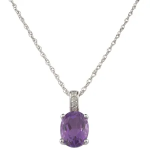 February Birthstone Rings: 14K White Gold Diamond And Amethyst Pendant Necklace