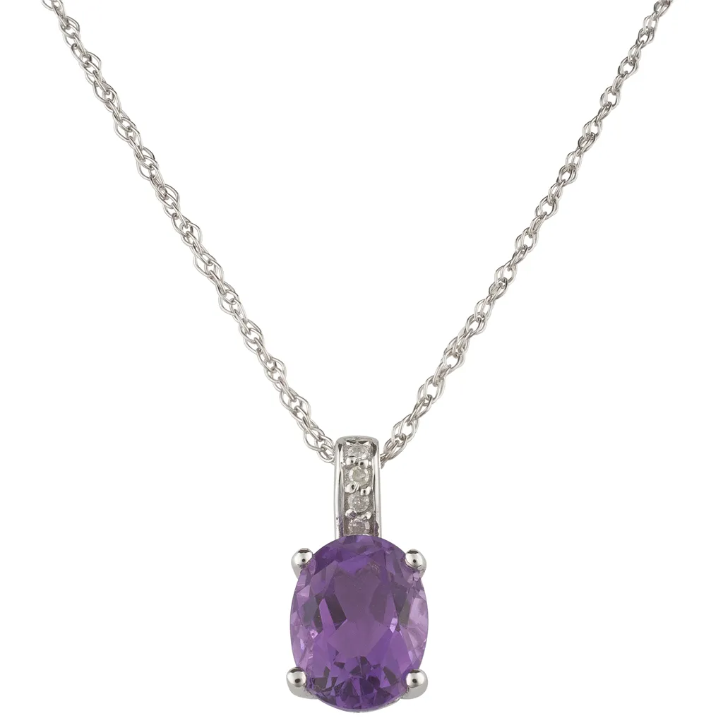 February Birthstone Rings: 14K White Gold Diamond And Amethyst Pendant Necklace