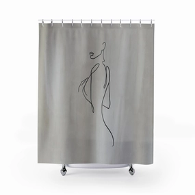 Female Boho Shower Curtain | Gray One Line Art Lighting,Home Lighting