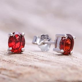 Fiery Marvel Faceted Garnet Stud Earrings from Thailand