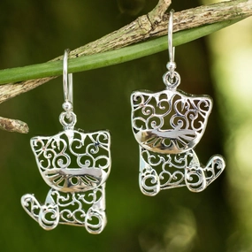 Filigree Kitten Sterling Silver Earrings