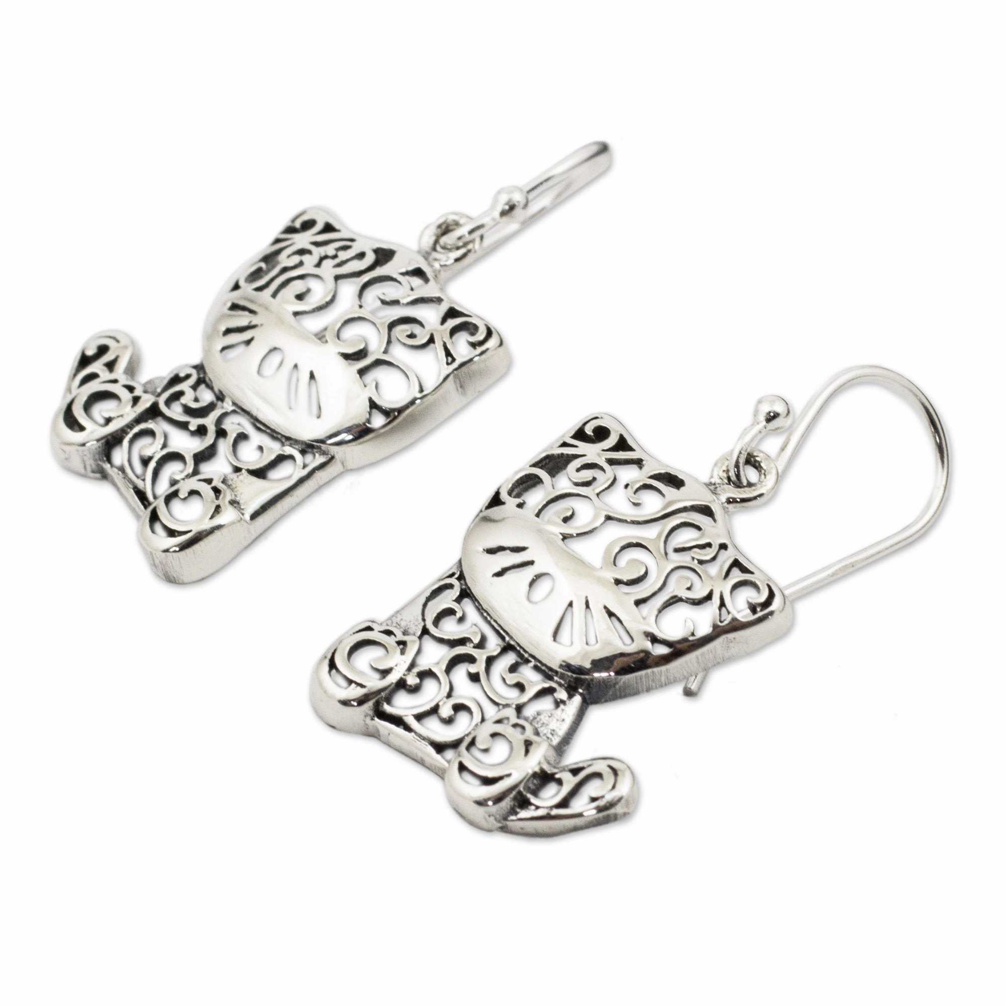Filigree Kitten Sterling Silver Earrings