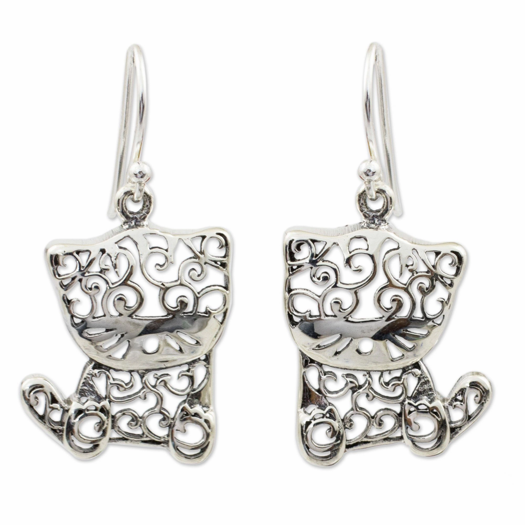 Filigree Kitten Sterling Silver Earrings
