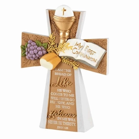 First Communion Bread of Life Tabletop Cross Decorative Mirror,Home Decor Mirror