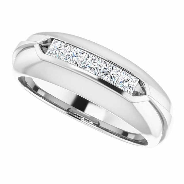 Five Stone 0.50 ctw Channel Set Princess Diamond Men's Ring Success